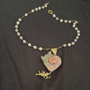 Heart Locket Necklace with Rose and Cherub 👼🏽